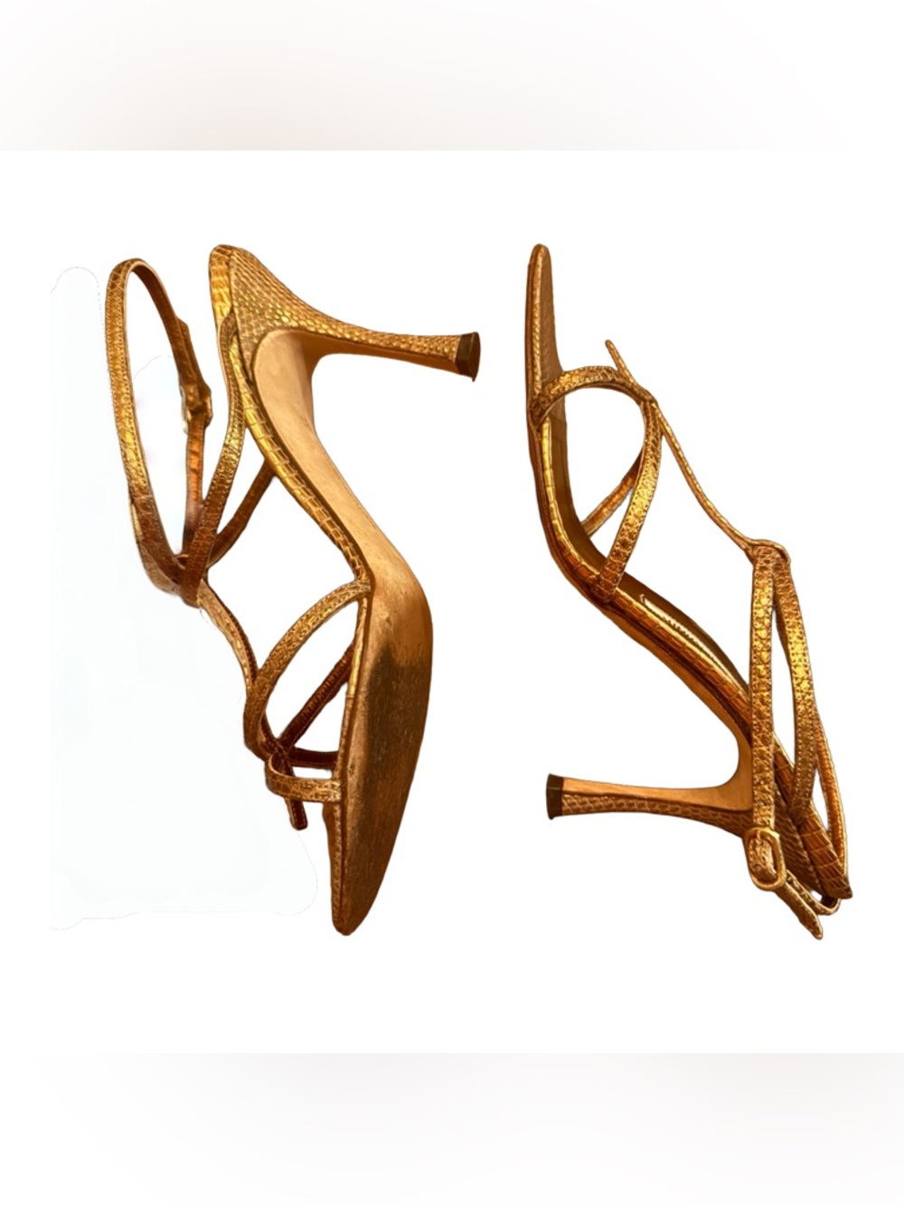 Manolo Blahnik Metallic Gold Strappy Slingback Heels - Picture 3 of 9